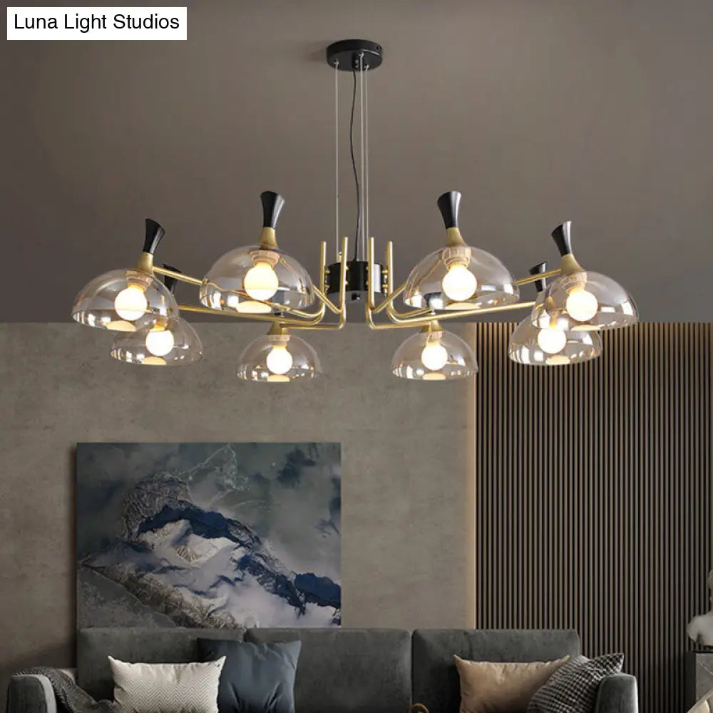 Modern Black-Brass Glass Chandelier With Bowl Shape For Restaurants