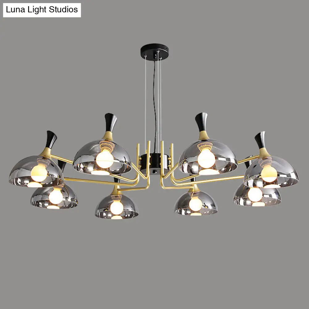 Modern Black-Brass Glass Chandelier With Bowl Shape For Restaurants 8 / Smoke Gray