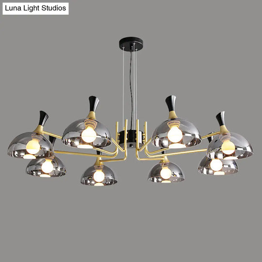 Modern Black-Brass Glass Chandelier With Bowl Shape For Restaurants 8 / Smoke Gray