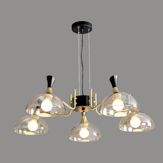 Contemporary Hanging Chandelier With Bowl Shaped Glass And Grip In Black-Brass For Restaurants 5 /