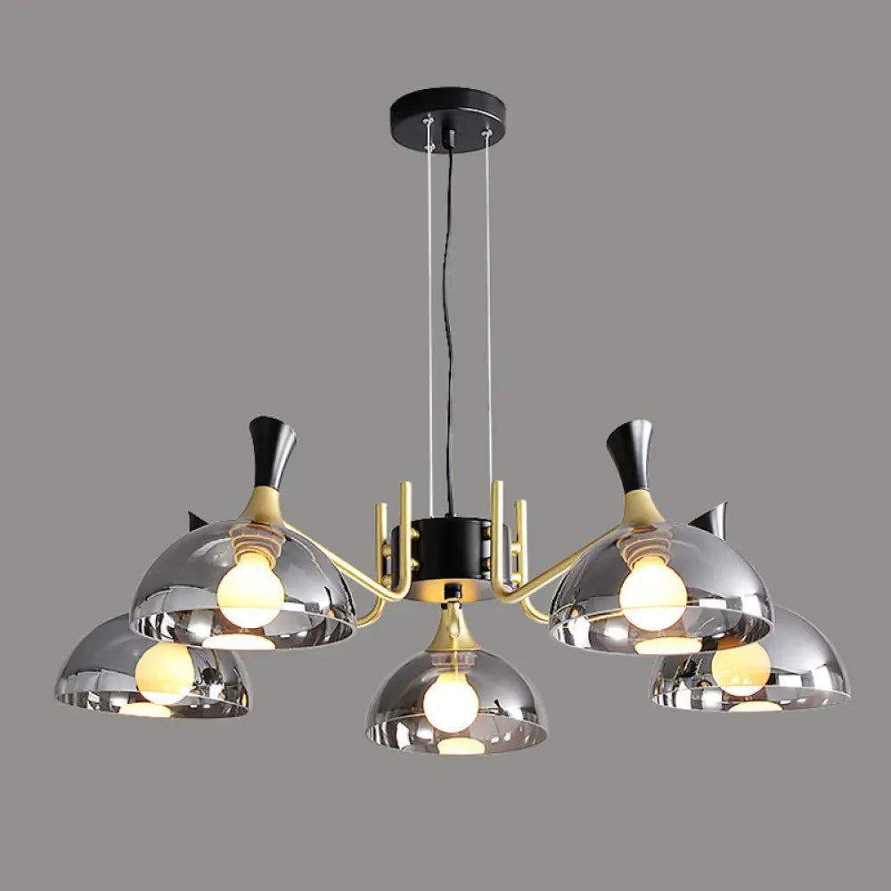 Contemporary Hanging Chandelier With Bowl Shaped Glass And Grip In Black-Brass For Restaurants 5 /