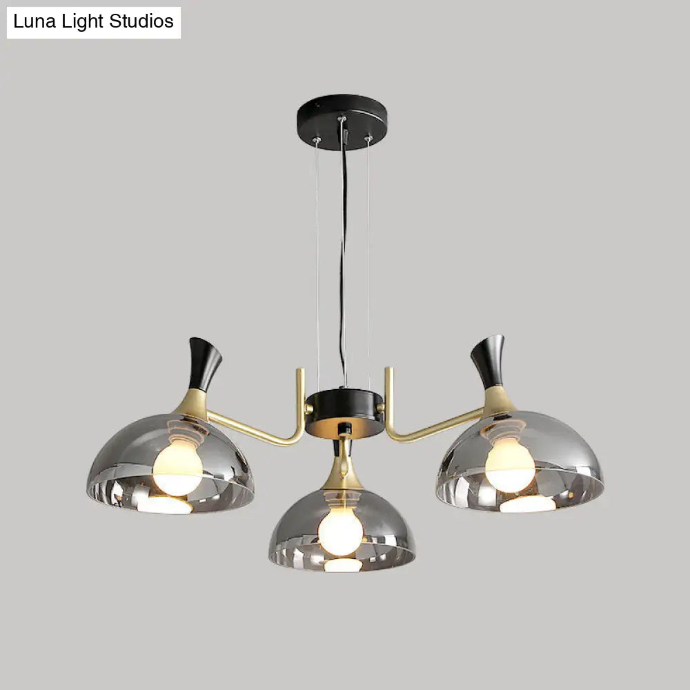 Modern Black-Brass Glass Chandelier With Bowl Shape For Restaurants 3 / Smoke Gray