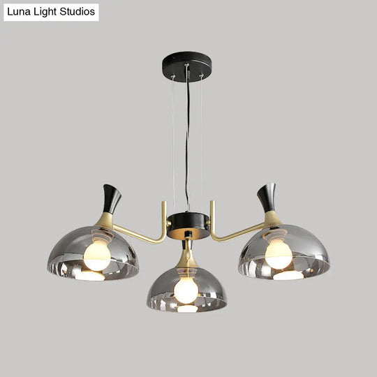 Modern Black-Brass Glass Chandelier With Bowl Shape For Restaurants 3 / Smoke Gray