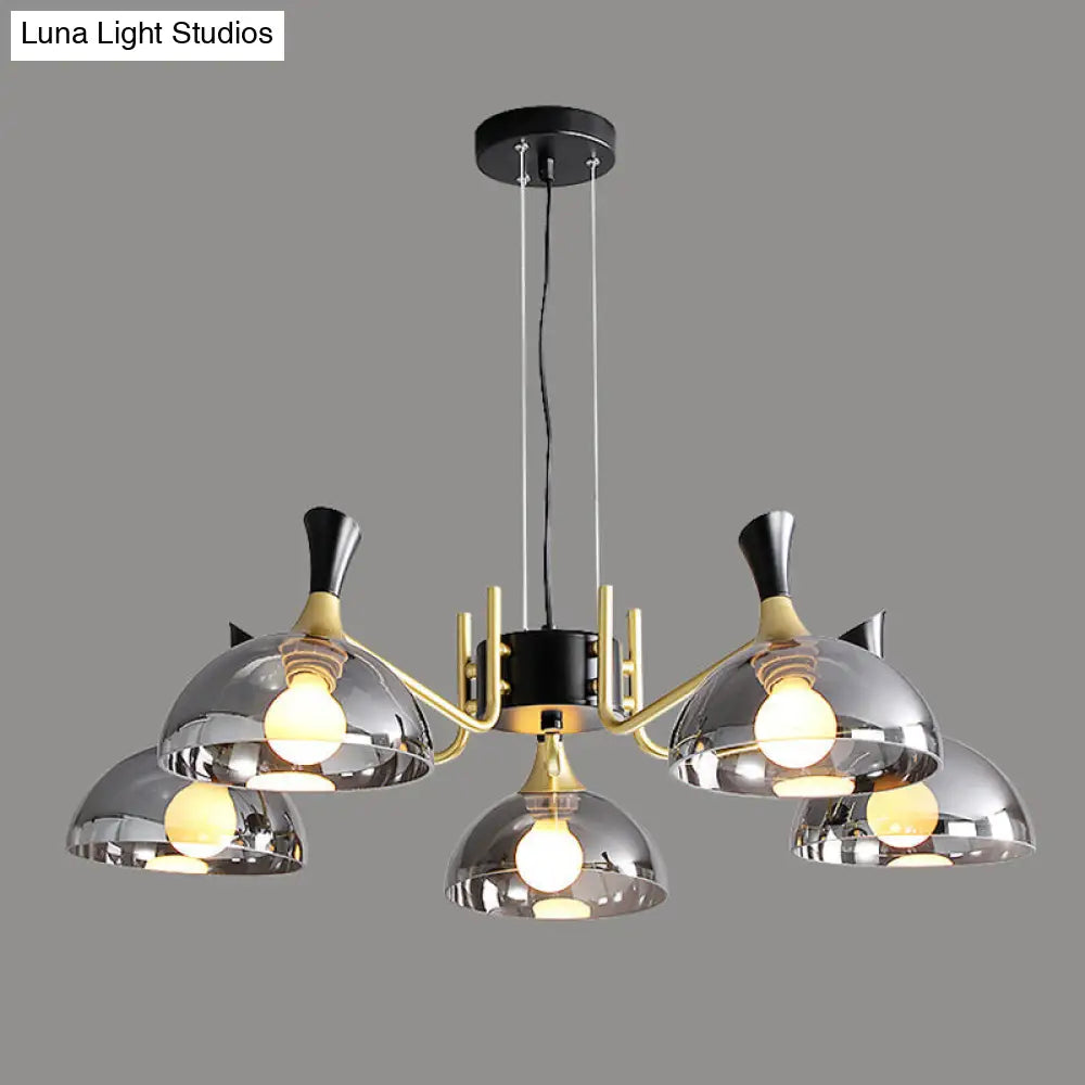 Modern Black-Brass Glass Chandelier With Bowl Shape For Restaurants 5 / Smoke Gray