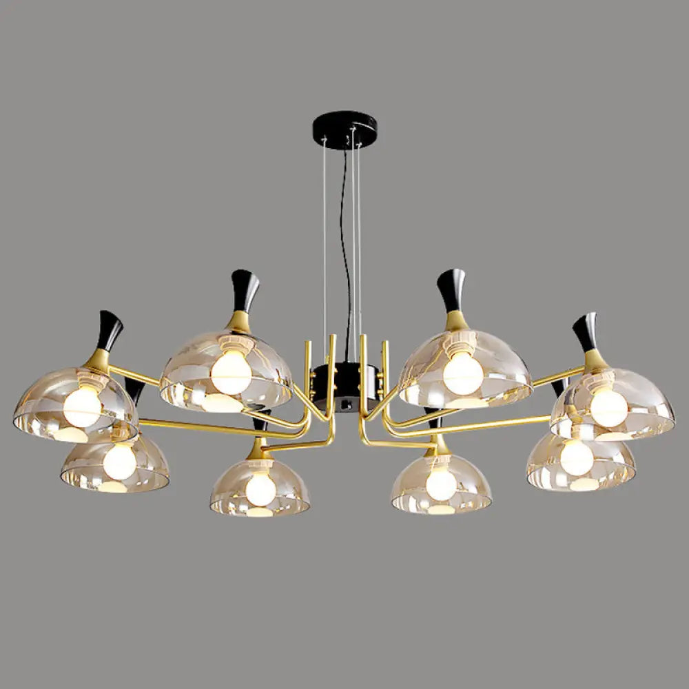 Contemporary Hanging Chandelier With Bowl Shaped Glass And Grip In Black-Brass For Restaurants 8 /