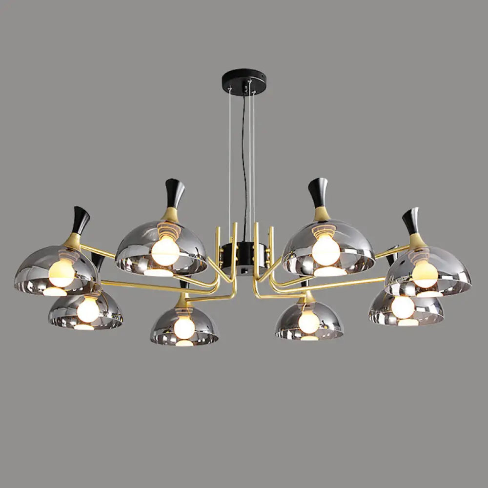 Contemporary Hanging Chandelier With Bowl Shaped Glass And Grip In Black-Brass For Restaurants 8 /