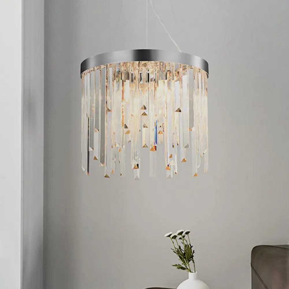 Contemporary Hanging Lamp Kit With Crystal Prisms 2/6 Bulbs 8’/16’ Wide Clear / 8’