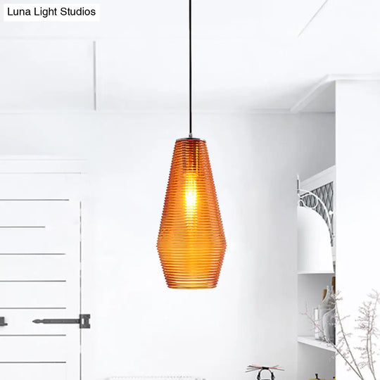 Contemporary Hanging Lamp Ridged Glass Vase Ceiling Pendant Light For Cloth Shops Amber / 7