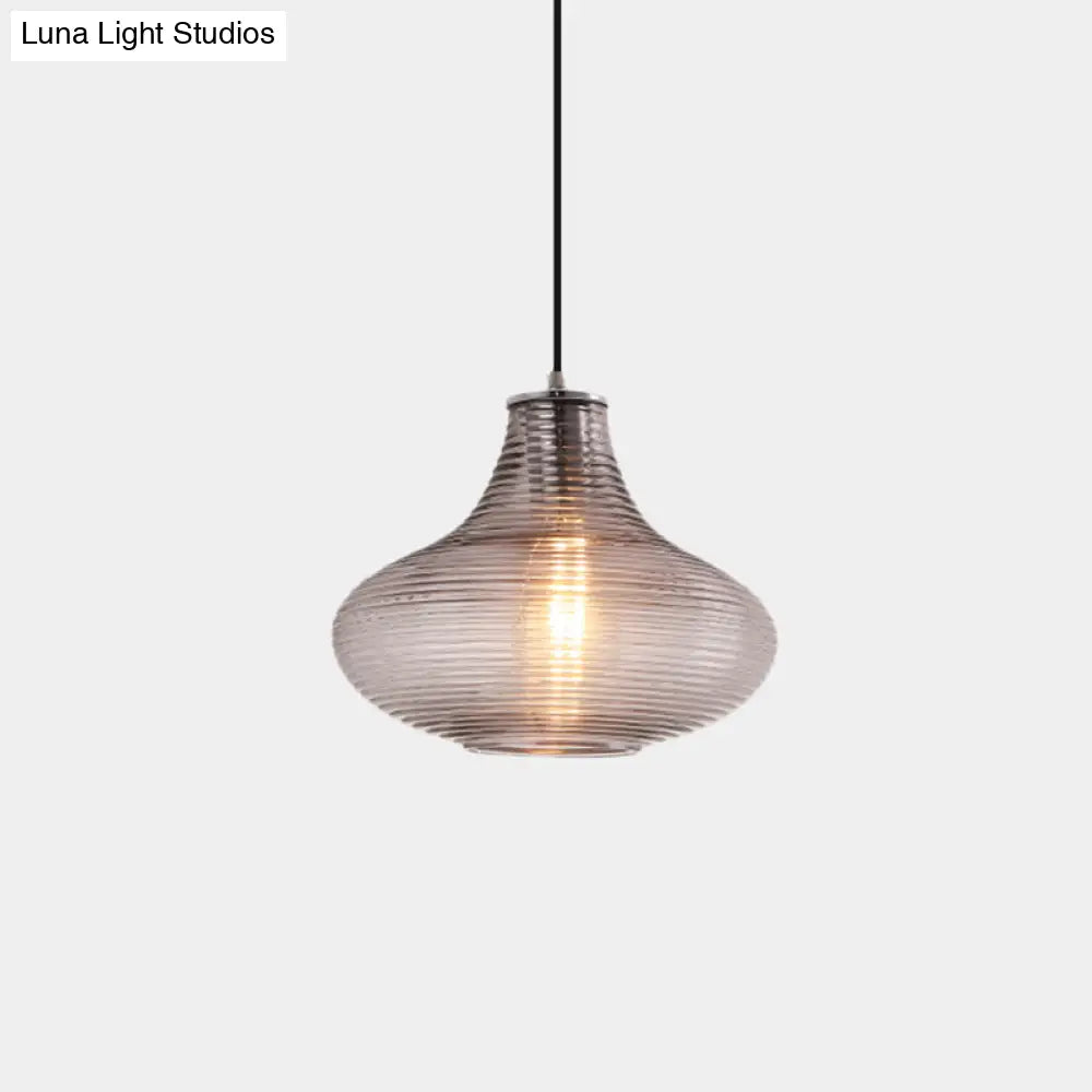 Contemporary Hanging Lamp - Ridged Glass Vase Ceiling Pendant Light For Cloth Shop (One Head)