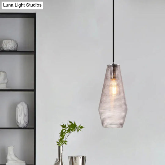 Contemporary Hanging Lamp Ridged Glass Vase Ceiling Pendant Light For Cloth Shops