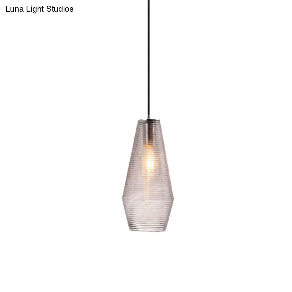 Contemporary Hanging Lamp Ridged Glass Vase Ceiling Pendant Light For Cloth Shops