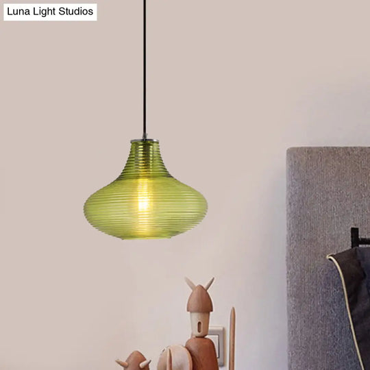 Contemporary Hanging Lamp - Ridged Glass Vase Ceiling Pendant Light For Cloth Shop (One Head)