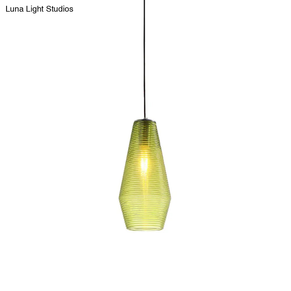 Contemporary Hanging Lamp Ridged Glass Vase Ceiling Pendant Light For Cloth Shops