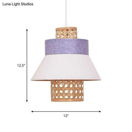 Contemporary Hanging Light Kit With Fabric Shade - Green/Purple/Light Purple Cylinder Suspension