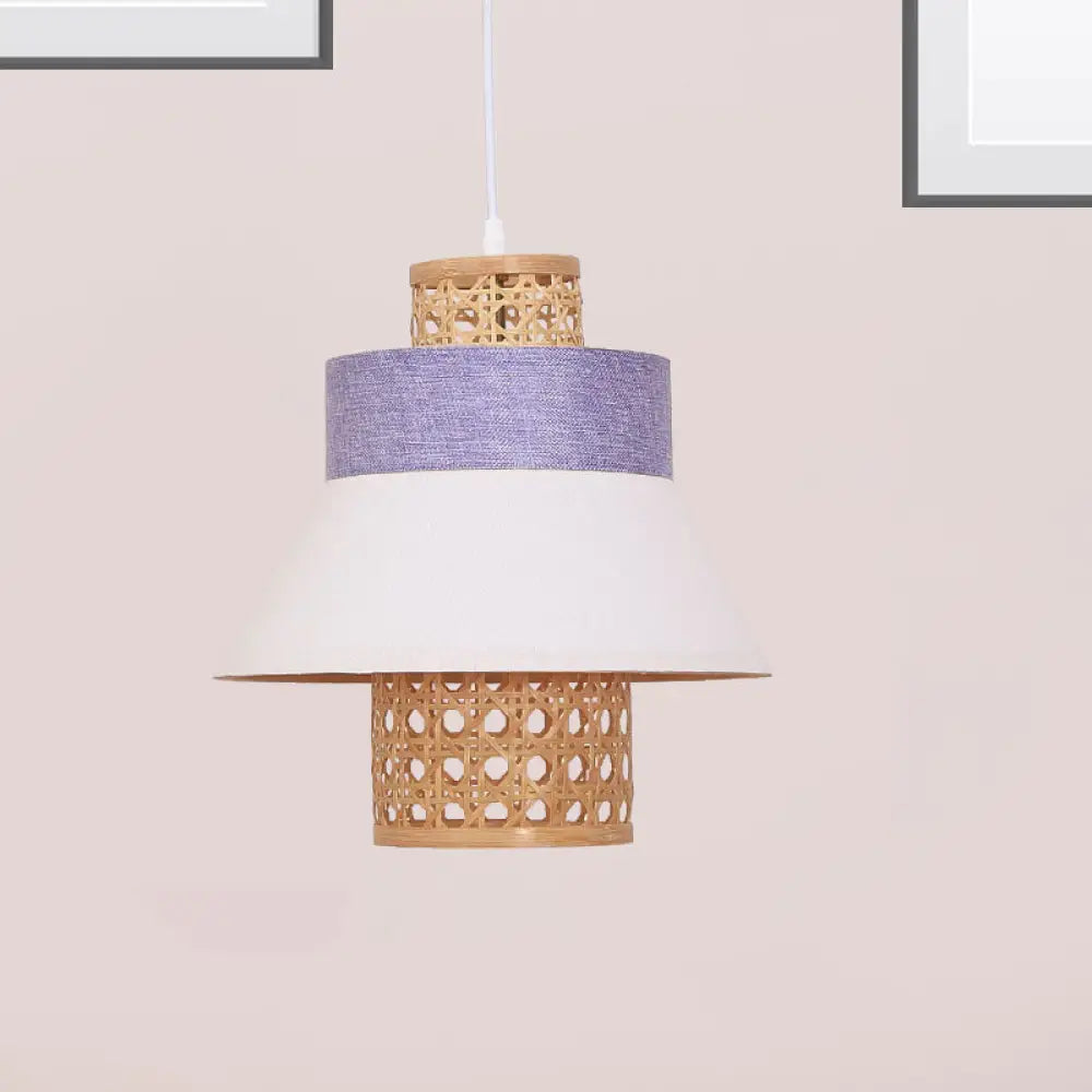 Contemporary Hanging Light Kit With Fabric Shade - Green/Purple/Light Purple Cylinder Suspension