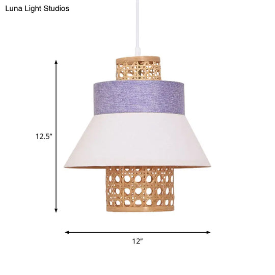 Contemporary Hanging Light Kit - 1-Bulb Suspension Pendant In Green/Purple/Light Purple With Fabric