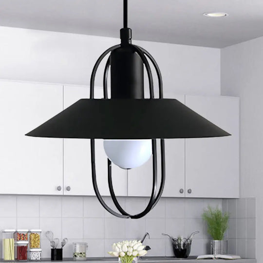 Contemporary Hanging Light With Metal Shade - 1 Black/Pink/White Lantern Suspension Black