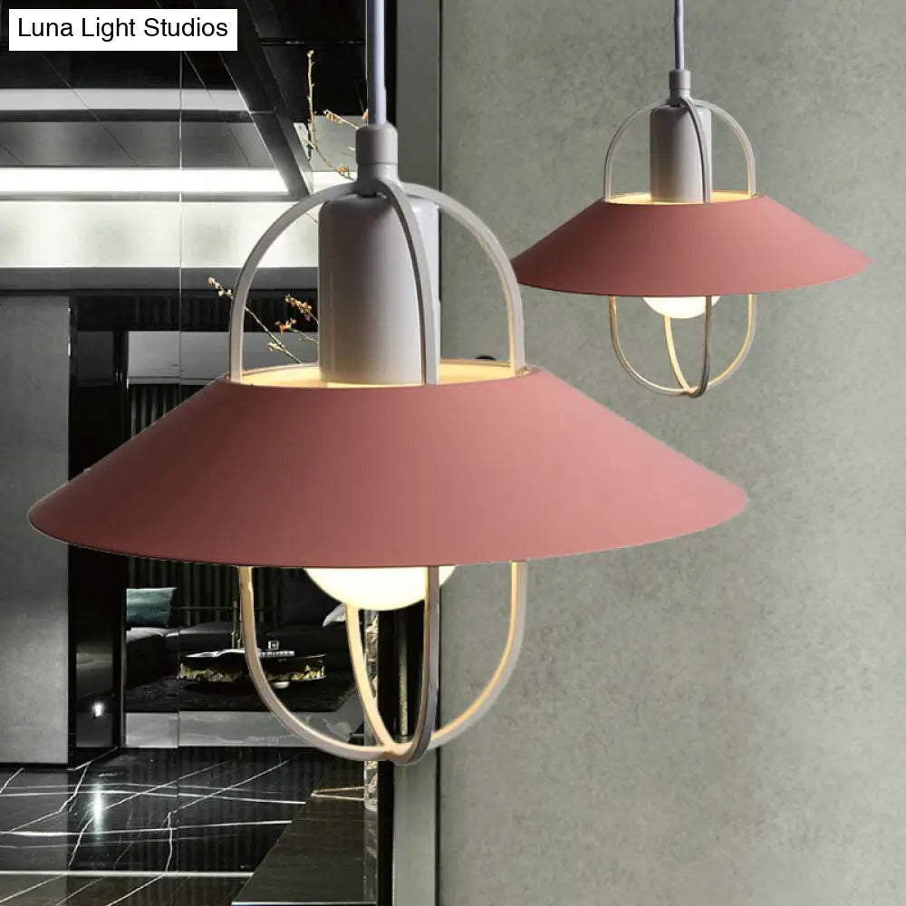 Modern Metal Hanging Light - Black/Pink/White Lantern Suspension 1