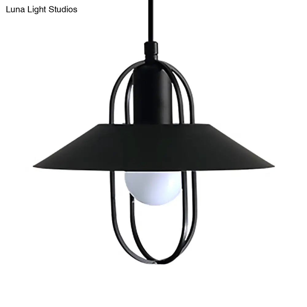 Contemporary Hanging Light With Metal Shade - 1 Black/Pink/White Lantern Suspension