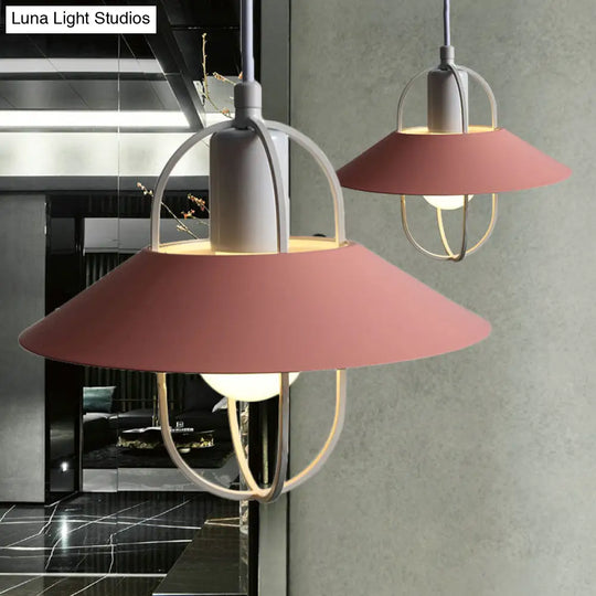 Contemporary Hanging Light With Metal Shade - 1 Black/Pink/White Lantern Suspension