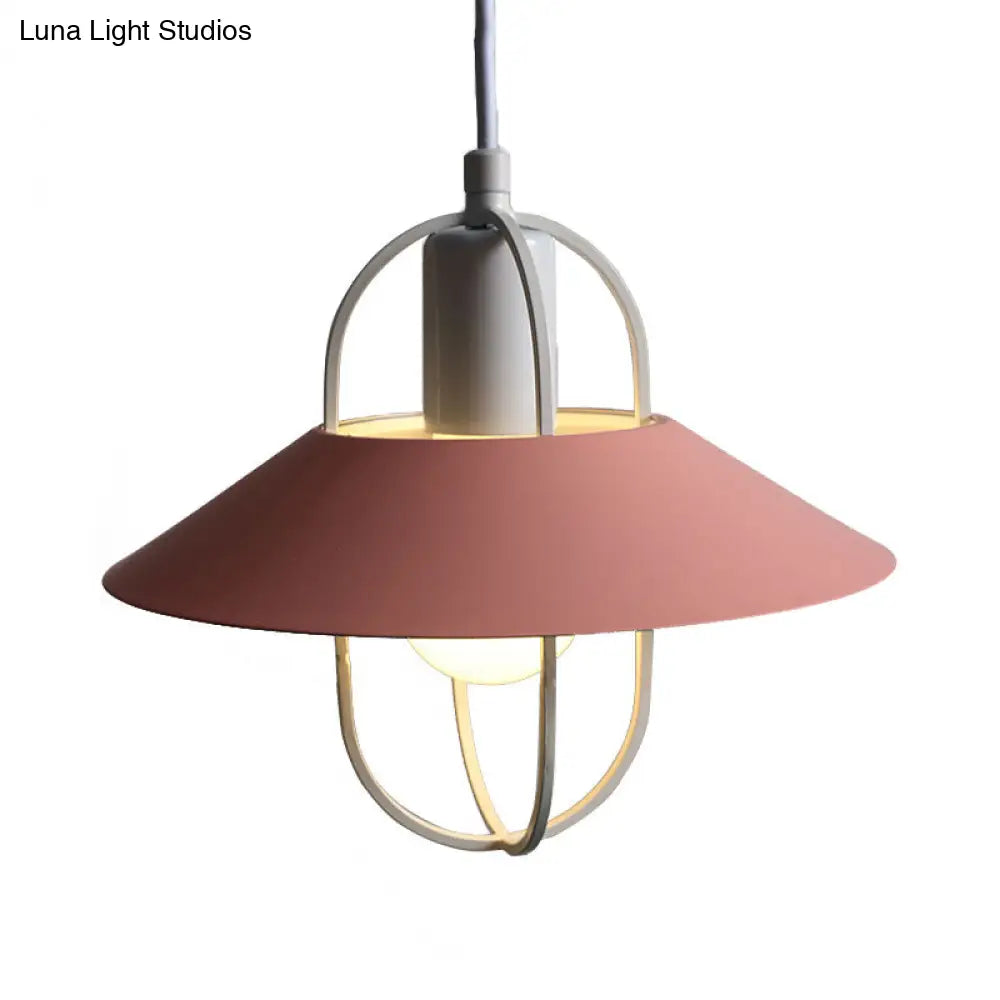 Contemporary Hanging Light With Metal Shade - 1 Black/Pink/White Lantern Suspension