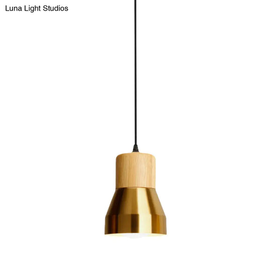 Modern Torch-Shaped Wood And Metal Pendant Light For Hotels