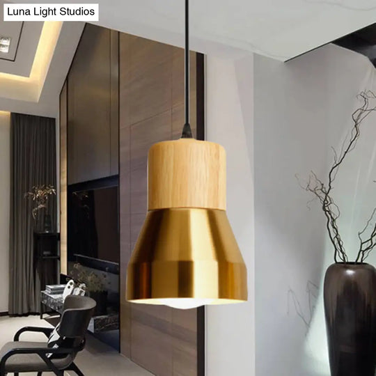 Contemporary Hanging Torch Shape Pendant Light For Hotels – Wood And Metal