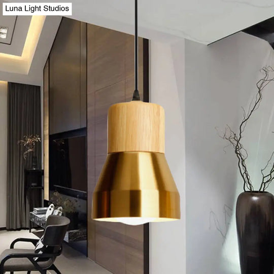 Modern Torch-Shaped Wood And Metal Pendant Light For Hotels