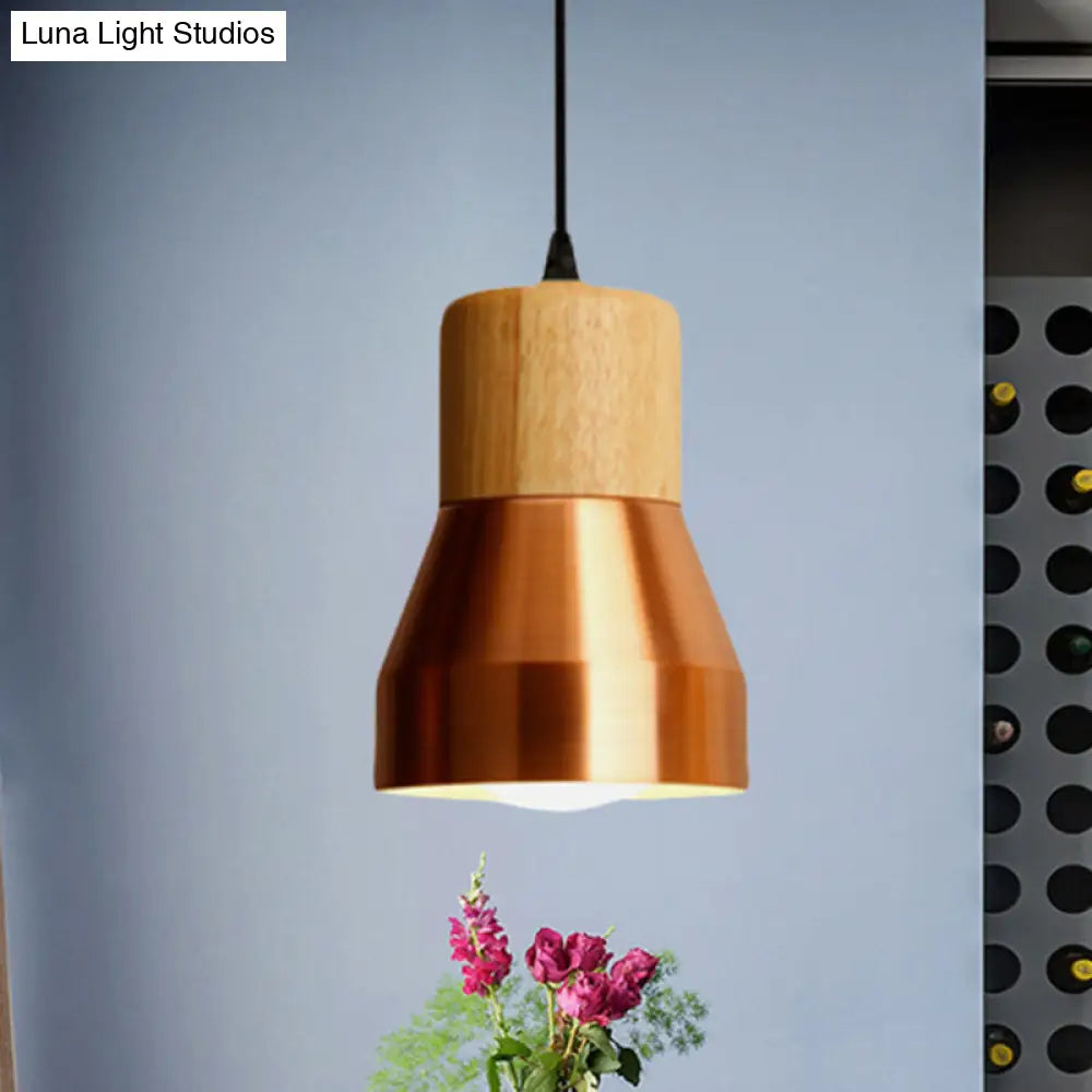 Modern Torch-Shaped Wood And Metal Pendant Light For Hotels Copper