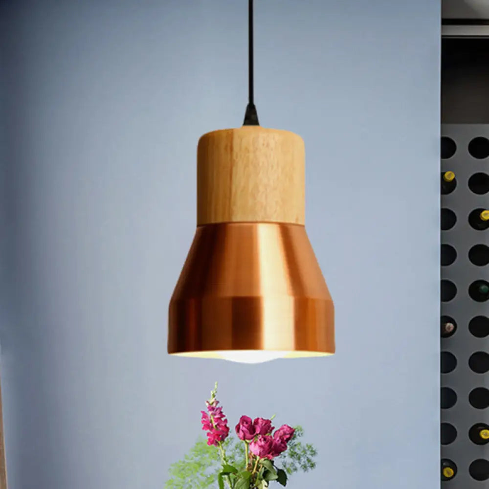 Contemporary Hanging Torch Shape Pendant Light For Hotels – Wood And Metal Copper