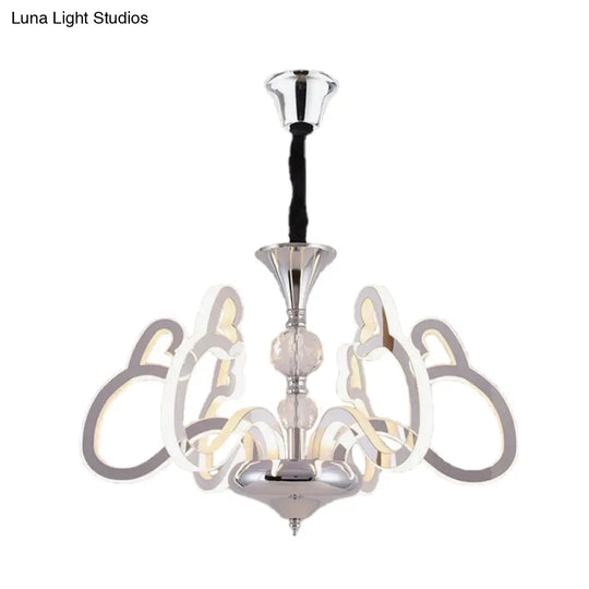 Contemporary Heart-Shaped 6-Light Acrylic Chrome Suspension Lamp With Crystal Accent