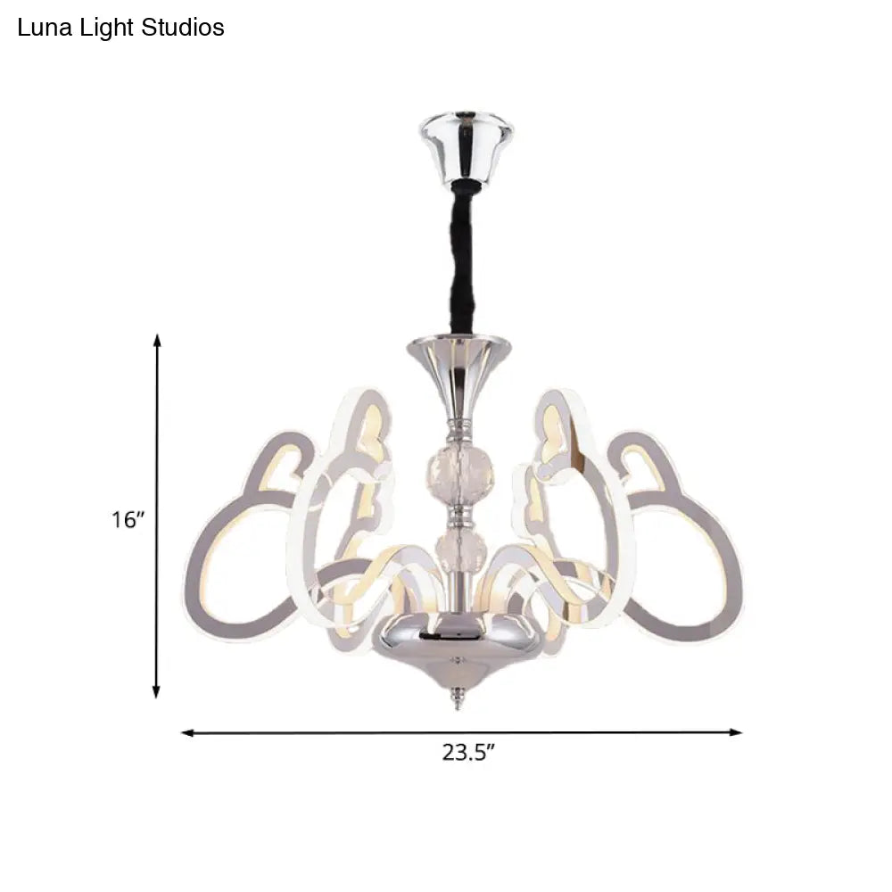 Contemporary Heart-Shaped 6-Light Acrylic Chrome Suspension Lamp With Crystal Accent