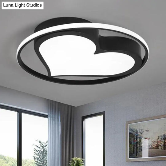 Contemporary Heart-Shaped Ceiling Lamp With Acrylic Metal Flush Light For Living Room Black / White