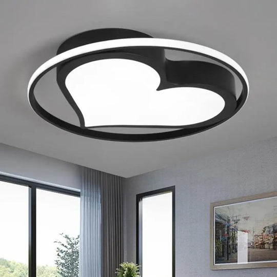 Contemporary Heart-Shaped Ceiling Lamp With Acrylic Metal Flush Light For Living Room Black / White