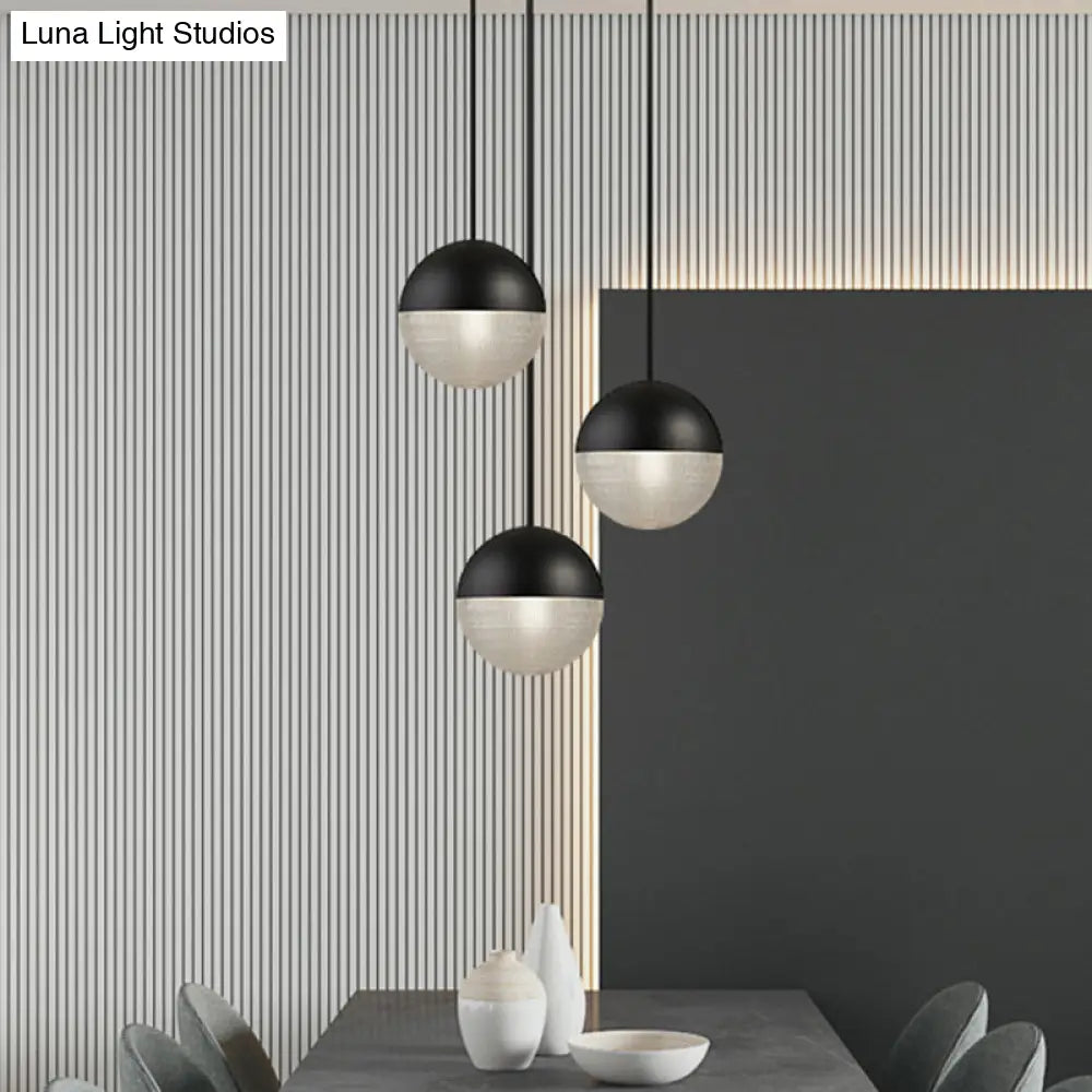 Contemporary Hemispherical Glass Pendant Light With Frosted Metal Lamp Body - Ideal For Aisle Bar