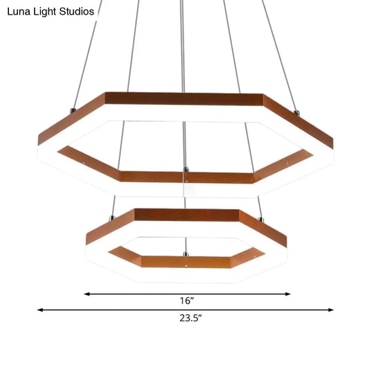 Contemporary Hexagon Acrylic Chandelier - 1/2/3 Lights Khaki Led White/Warm Light