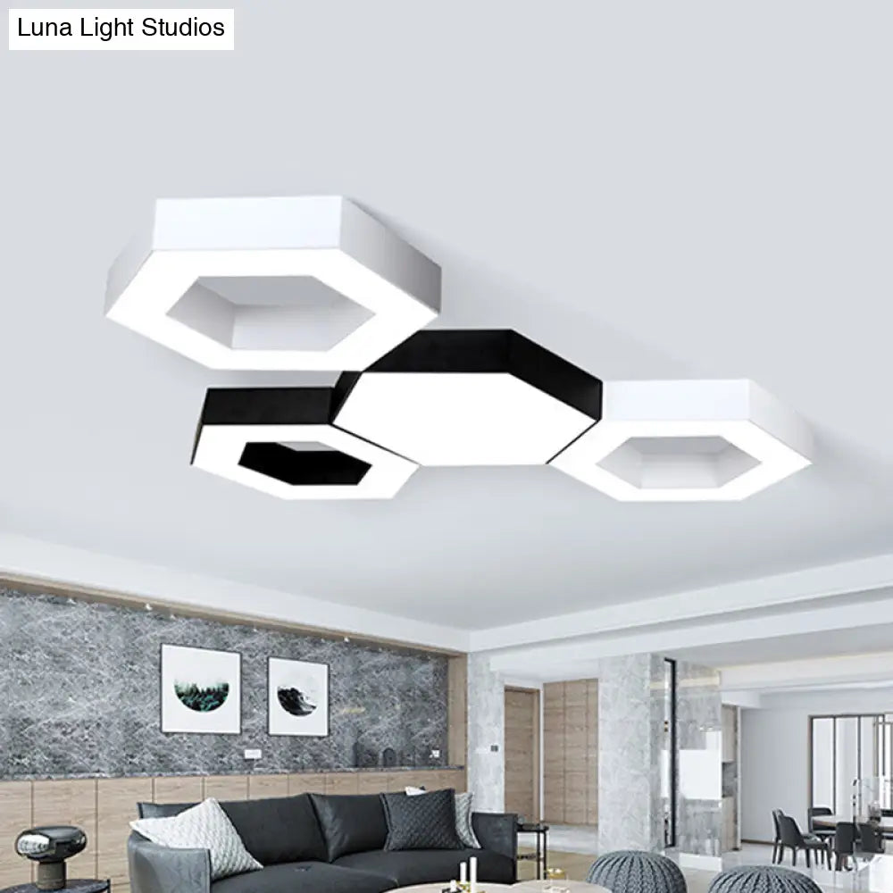 Contemporary Hexagon Led Ceiling Light In Black/White - 16’/19.5’/31.5’ W