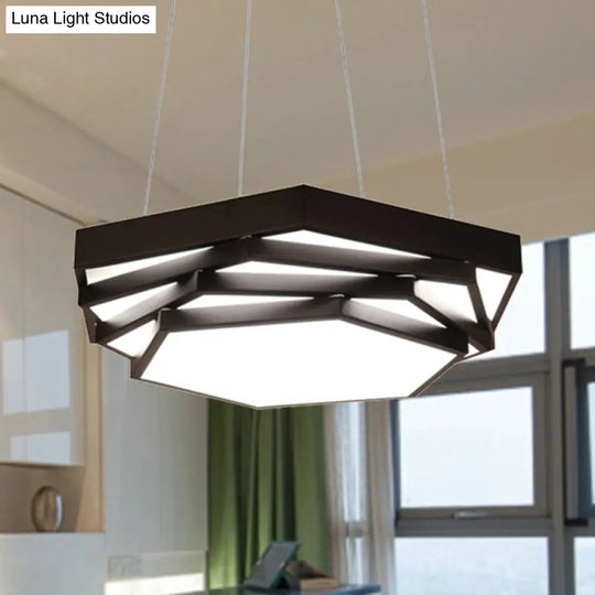 Contemporary Hexagonal Metal Pendant Light - Led Dining Room Hanging Lamp In Black/White With