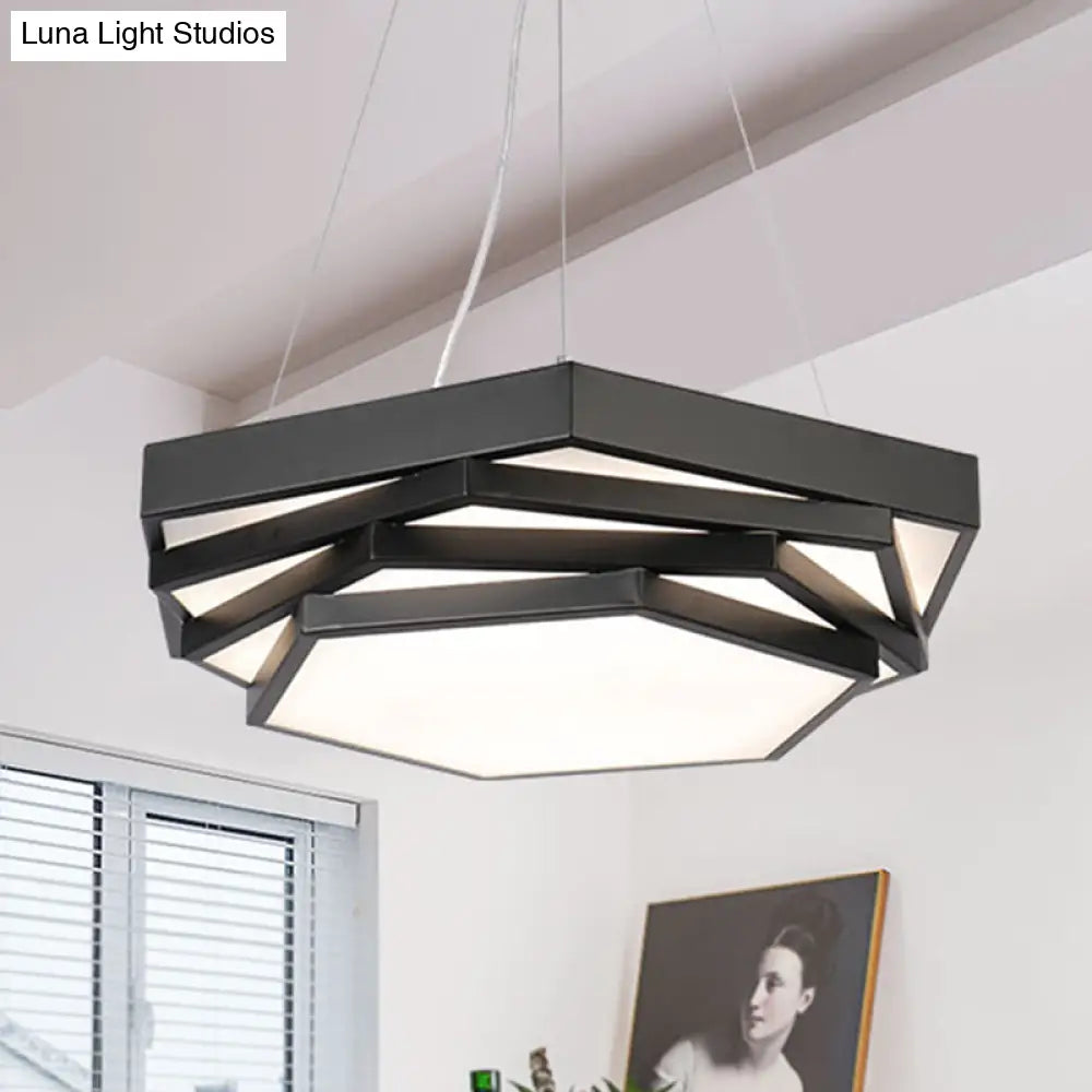 Contemporary Hexagonal Metal Pendant Light - Led Dining Room Hanging Lamp In Black/White With