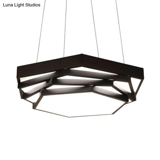 Hexagonal Metal Pendant Light - Contemporary Led Hanging Lamp For Dining Room. Available In Black Or