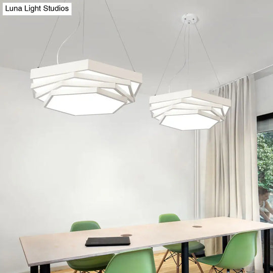 Hexagonal Metal Pendant Light - Contemporary Led Hanging Lamp For Dining Room. Available In Black Or