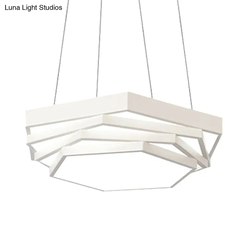 Hexagonal Metal Pendant Light - Contemporary Led Hanging Lamp For Dining Room. Available In Black Or