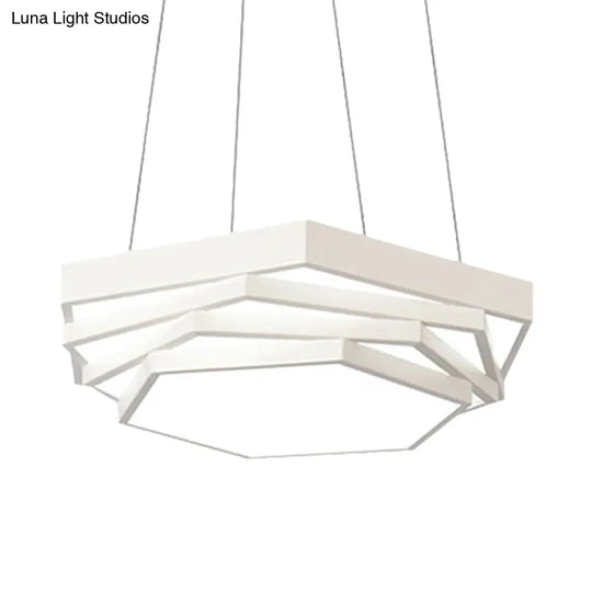 Hexagonal Metal Pendant Light - Contemporary Led Hanging Lamp For Dining Room. Available In Black Or