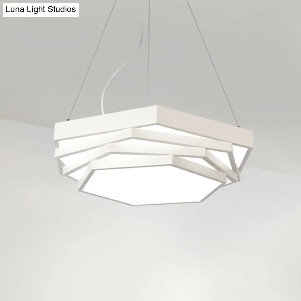 Hexagonal Metal Pendant Light - Contemporary Led Hanging Lamp For Dining Room. Available In Black Or