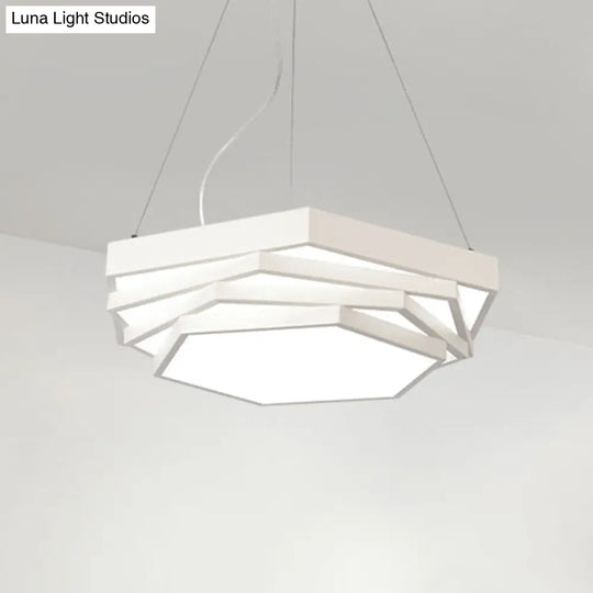 Hexagonal Metal Pendant Light - Contemporary Led Hanging Lamp For Dining Room. Available In Black Or