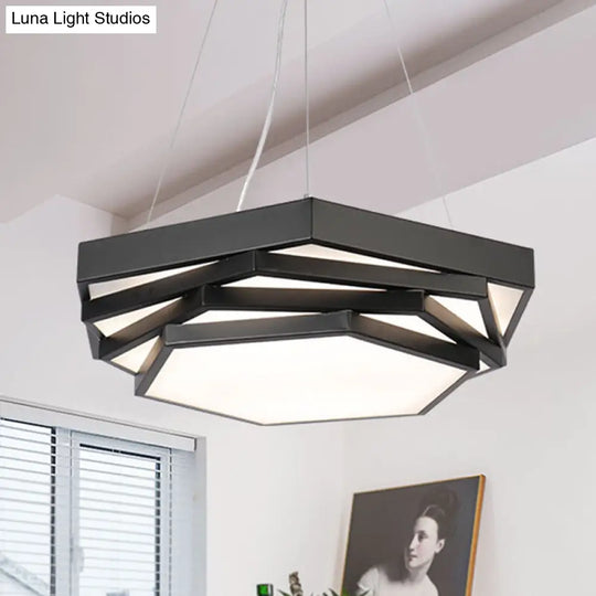 Hexagonal Metal Pendant Light - Contemporary Led Hanging Lamp For Dining Room. Available In Black Or