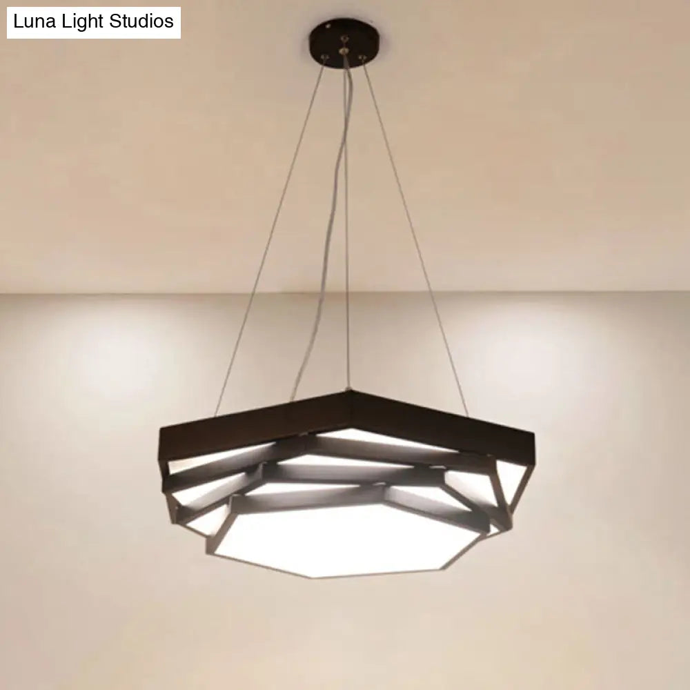 Hexagonal Metal Pendant Light - Contemporary Led Hanging Lamp For Dining Room. Available In Black Or