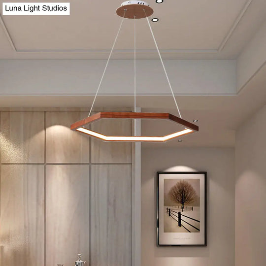 Contemporary Hexagonal Led Pendant Chandelier In Acrylic And Wood - 16/19.5/23.5 Wide Dark / 16
