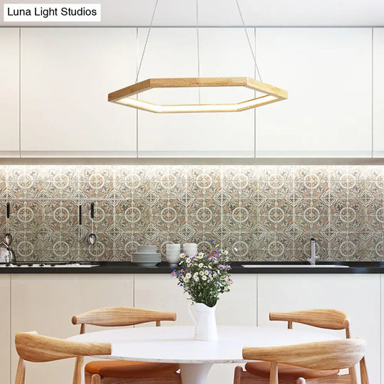 Contemporary Hexagonal Wood And Acrylic Pendant Chandelier With Led Lighting 16’/19.5’/23.5’ Wide