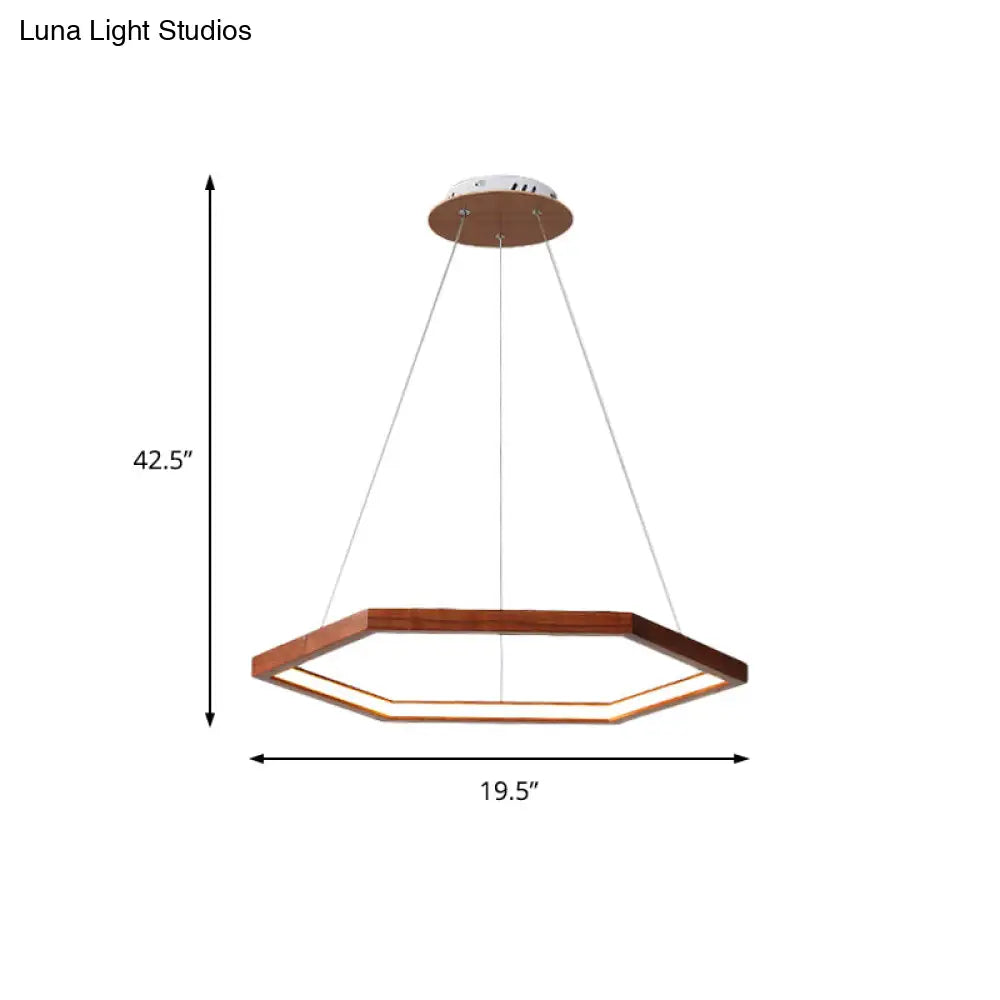 Contemporary Hexagonal Led Pendant Chandelier In Acrylic And Wood - 16/19.5/23.5 Wide